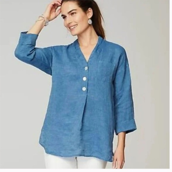 Pure Jill Yarn Dyed 100% Linen Tunic Blouse Button Front Light Green Sz XL - Picture 16 of 16